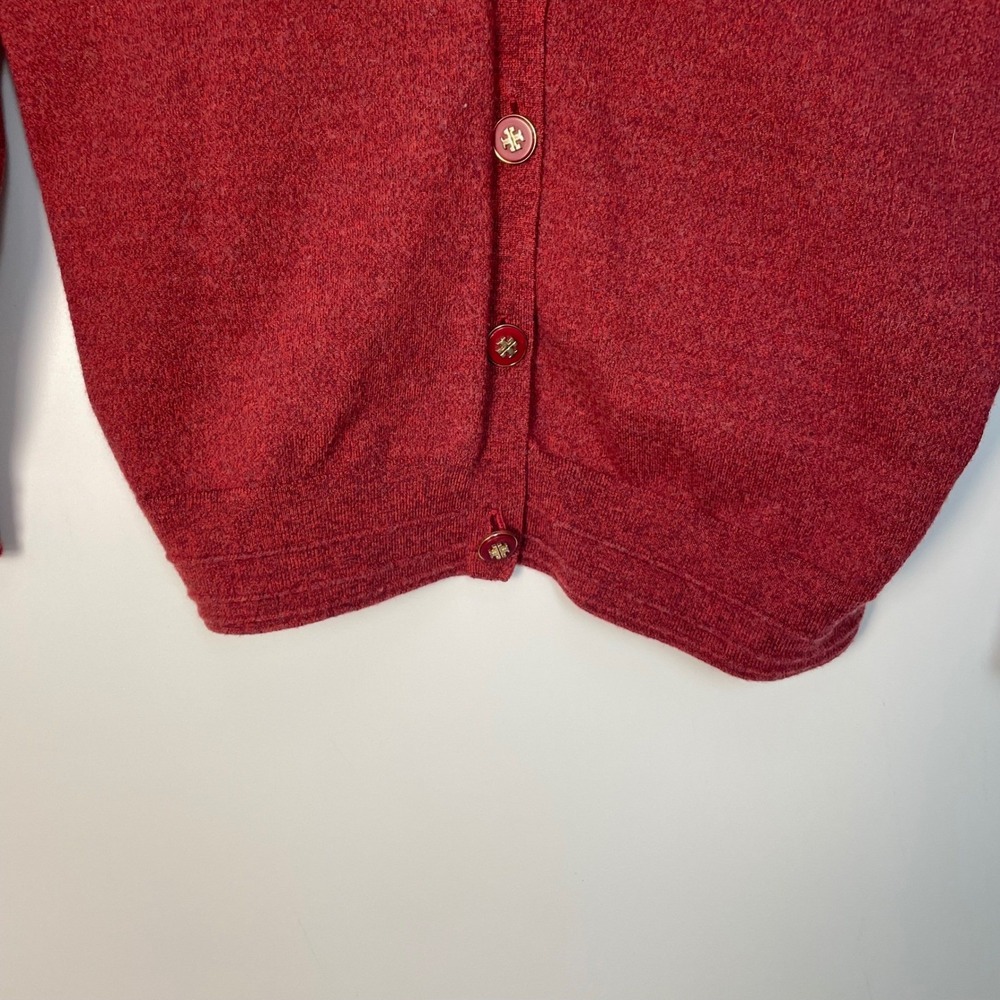 Tory Burch Women's Red Madeline V-Neck Merino Wool Cardigan Sweater Size XS - Picture 5 of 11